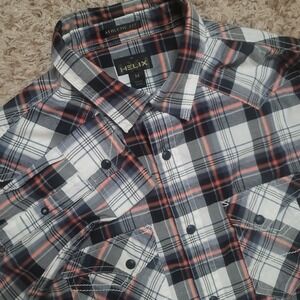 Helix Button Down Shirt Mens M Black Orange Plaid Athletic Fit Western Snap Long